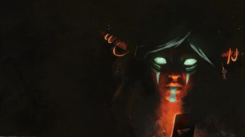 Mysterious Tribal Warrior Girl with Glowing Eyes Dark Art 4K PC Wallpaper
