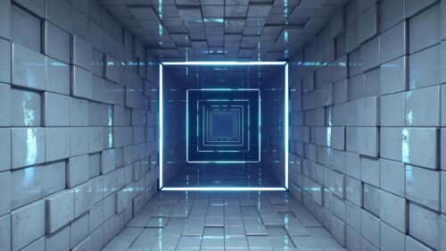 Futuristic Neon Light Square Tunnel Abstract 4K Wallpaper