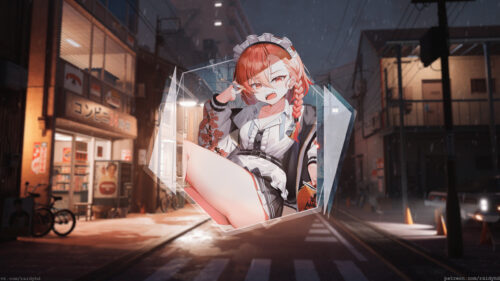 Anime Girl in Maid Outfit Street View 4K Wallpaper