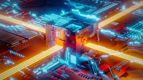 Futuristic Tech Cube with Glowing Circuitry Cyberpunk 4K Wallpaper