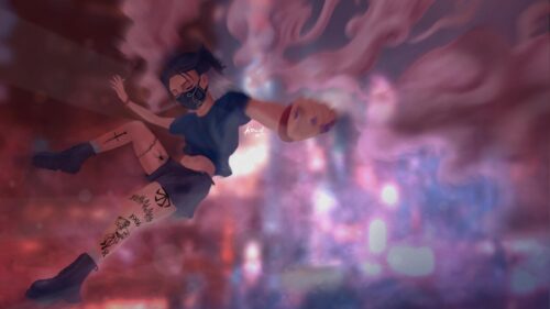 Anime Girl Falling in Neon Smoke Aesthetic Desktop Wallpaper