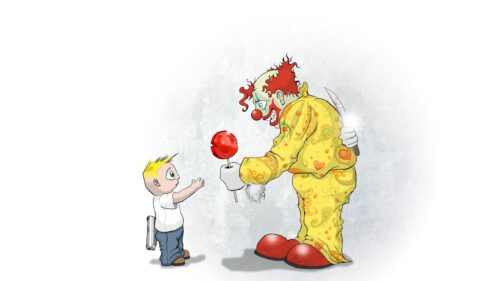 Creepy Evil Clown and Armed Child Illustration 4K PC Wallpaper