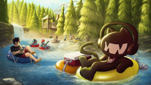 Monstercat Summer River Adventure Cartoon 4K Wallpaper