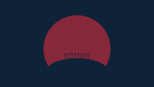 Minimalist Red Sun with Wind Turbines Silhouette Desktop Wallpaper