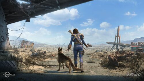Fallout 4 Lone Wanderer and Dogmeat in Wasteland 4K Wallpaper