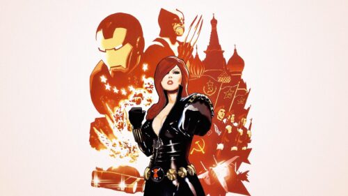 Black Widow and Marvel Heroes Soviet Style Artistic 4K Wallpaper