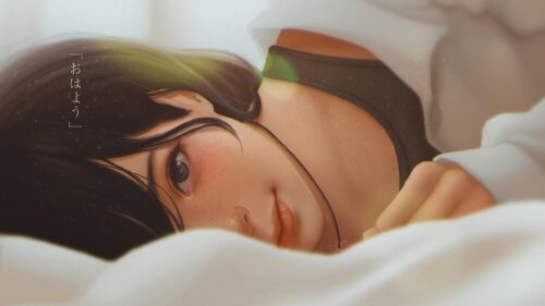 Beautiful Anime Girl Waking Up Morning Sunlight Aesthetic PC Wallpaper