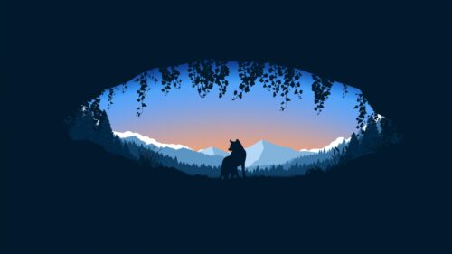 Minimalist Wolf Silhouette in Mountain Forest View 4K Wallpaper