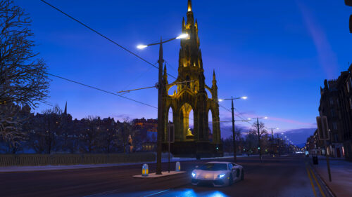 Lamborghini Aventador Near Scott Monument Edinburgh Winter Night PC Wallpaper