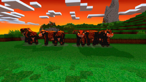 Minecraft Mooshroom Herd at Sunset Pixel Art 4K Wallpaper