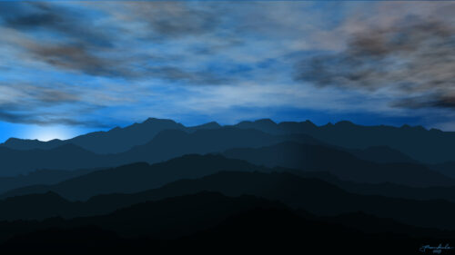 Minimalist Dark Blue Mountain Range Twilight 4K PC Wallpaper