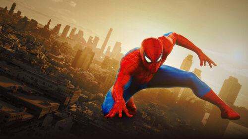 Spider-Man Crouching Over New York City Skyline 4K PC Wallpaper