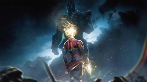 Captain Marvel Facing Thanos Epic Battle 4K PC Wallpaper