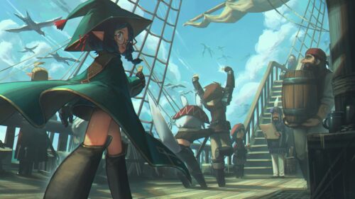 Anime Fantasy Adventure on a Flying Ship Desktop Wallpaper