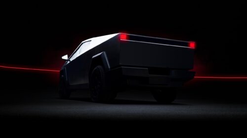 Tesla Cybertruck Rear View Dark Minimalist Cyberpunk Style PC Wallpaper