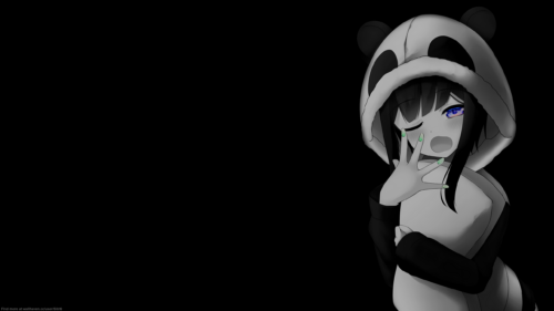 Cute Anime Girl in Panda Hoodie Minimalist Black Background 4K Wallpaper