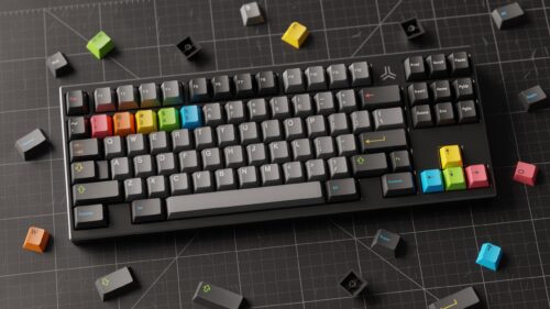 Minimalist Mechanical Keyboard with Colorful Custom Keycaps Desktop Wallpaper