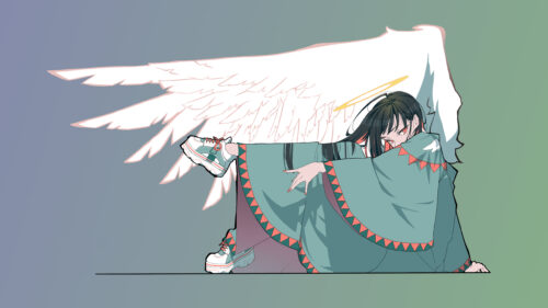 Cool Anime Angel Girl with Wings and Streetwear Style 4K Wallpaper