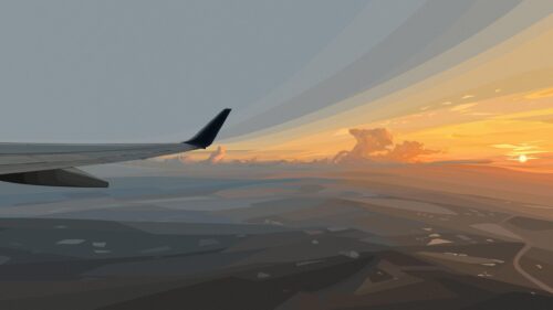 Minimalist Airplane Wing View at Sunset Aesthetic PC Wallpaper