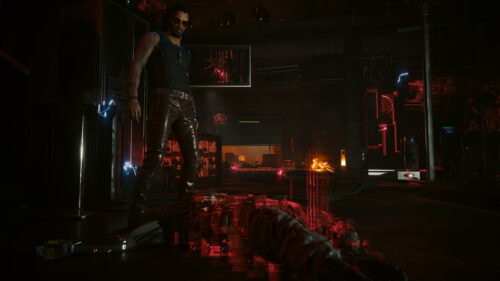 Johnny Silverhand Standing Over Fallen Enemy Cyberpunk 2077 PC Wallpaper