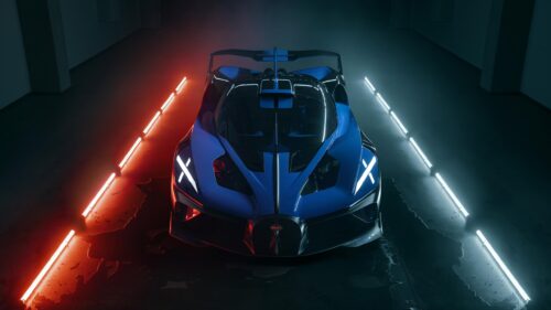 Bugatti Bolide Supercar Neon Lighting Studio View Desktop Wallpaper