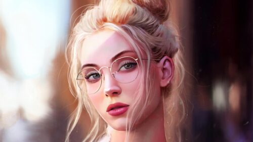 Beautiful Blonde Woman Portrait with Glasses Artistic Digital Painting 4K Wallpaper
