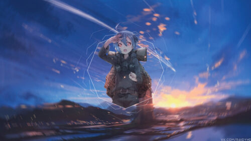 Anime Girl Explorer in Post Apocalyptic Sunset 4K PC Wallpaper