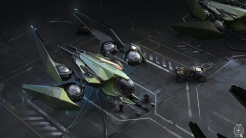 Star Citizen Khartu-Al Alien Scout Ship in Hangar 4K Wallpaper