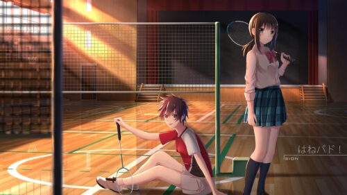 Hanebado Anime Characters in School Gym Badminton Court PC Wallpaper