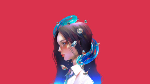 Stunning Anime Girl with Abstract Water Bubbles Artistic 4K Wallpaper