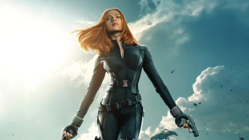 Scarlett Johansson as Black Widow Epic Heroic Pose 4K Wallpaper
