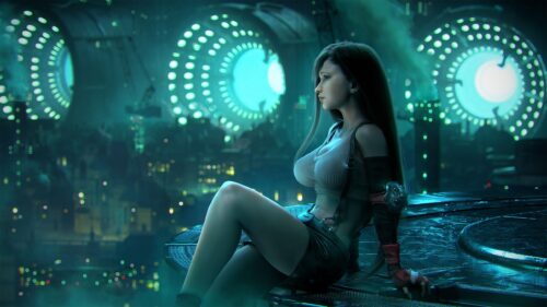 Tifa Lockhart Final Fantasy VII Remake Cyberpunk Cityscape 4K Wallpaper
