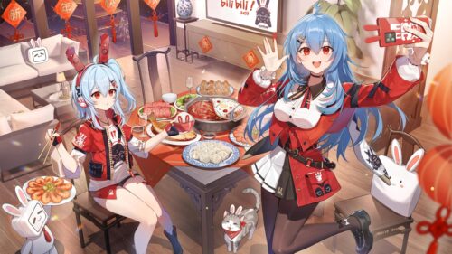 Anime Girls Celebrating Lunar New Year Hot Pot Dinner 4K PC Wallpaper