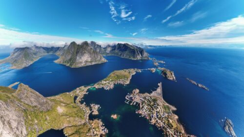 Aerial View of Reine Village in Lofoten Norway 4K Wallpaper