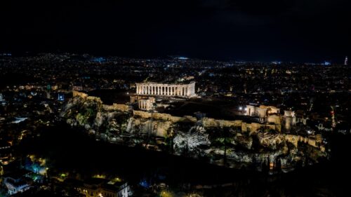 Stunning Night View of the Illuminated Parthenon Athens 4K Desktop Wallpaper