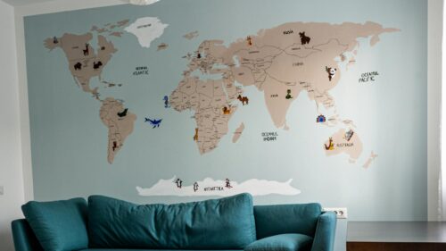 Whimsical Children World Map Illustration Wall Art Desktop Wallpaper