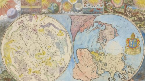 Antique World Map and Celestial Constellation Chart 4K Wallpaper