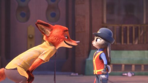 Vibrant Zootopia Cityscape featuring Judy Hopps and Nick Wilde 4K Desktop Wallpaper