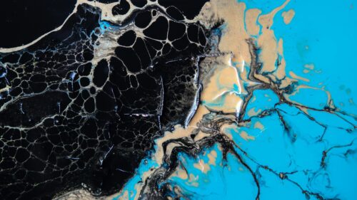 Abstract Fluid Art Gold Black and Turquoise 4K Desktop Wallpaper