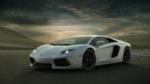 Hyper Realistic Luxury Sports Car Driving on Mountain Road Sunset 4K Wallpaper