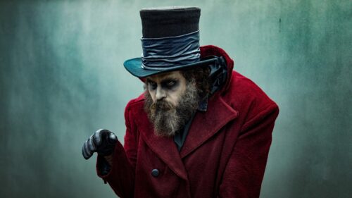 Dark Victorian Gentleman with Top Hat and Red Coat 4K Desktop Wallpaper