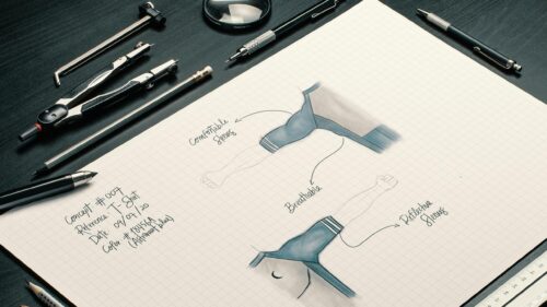 Creative Fashion Design Sketch with Drafting Tools 4K Desktop Wallpaper