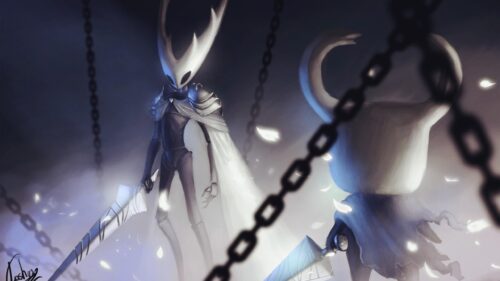 Hollow Knight The Knight Standing in City of Tears Gaming Wallpaper 4K Desktop Background
