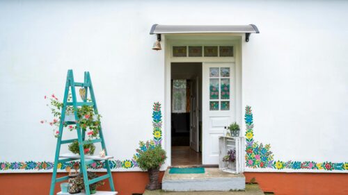 Traditional Polish Folk Art Painted Cottage Entrance Desktop Wallpaper
