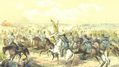Epic 19th Century Cavalry Battle Illustration Desktop Wallpaper
