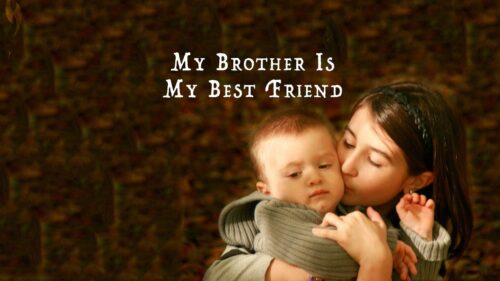Heartwarming Illustration of a Little Brother Walking Hand in Hand with Big Sister 4K Desktop Wallpaper
