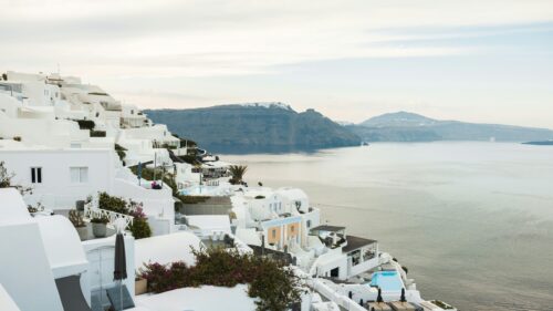 Santorini Greece White Houses Cliffside View 4K Wallpaper