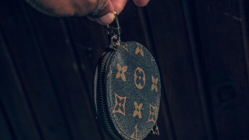 Close-up Luxury LV Monogram Coin Purse Designer Accessory 4K Wallpaper