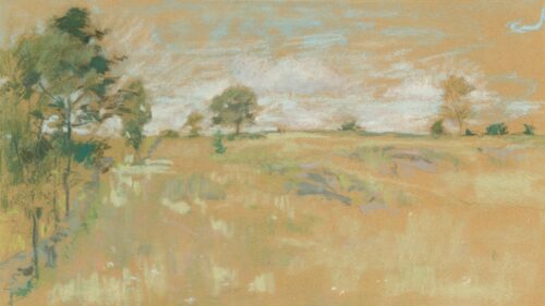 Impressionist Oil Painting Landscape Meadow with Trees Desktop Wallpaper