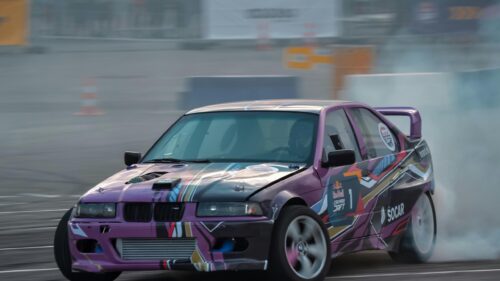 Purple BMW E36 Drift Car Racing Smoke Desktop Wallpaper